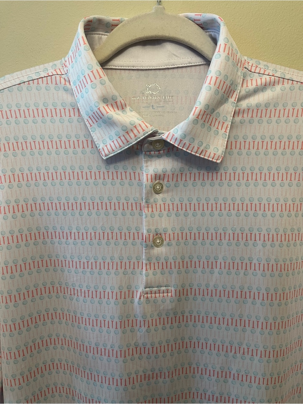 Southern Tide All Over Print Golf Balls Tees Performance Polo Men's Size Large